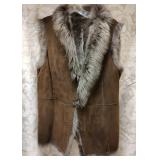 Rachel Roy Brown Suede Fur Lined Vest Sz Large