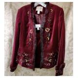 Oscar de le Renta Maroon Fur & Velvet Embroidered