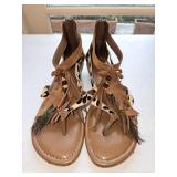 Sz 8 Reba Brown Leather and Leopard-print thong