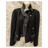 Sz 10 TOV Holy Black Tweed Jacket with Zipper and