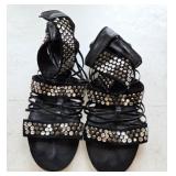 Sz 7.5 Pour La Victoire Black Leather Crystal