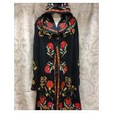 Biya Black Embroidered Long Overcoat Sz Small