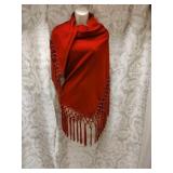 Red Wool Wrap Shawl w/Leather Tassles