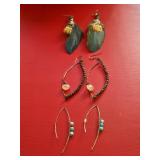 (3) Prs Earrings; Moonstone & Hematite + Turquoise