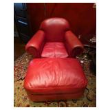 Kid Calf Red Leather Lounge  Chair & Ottoman $9k
