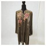 Johnny Was Green Velvet Long Sleeve Dress Sz Sm