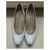 Sz: 7.5 Charles Jourdan White Silver Heels