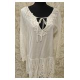 Boston Proper White Cotton Dress Lace Accents Sz