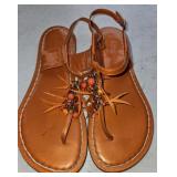 Sz 8 Bernardo Orange Thong Sandals w/Feather &