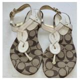 Sz 7.6 Coach Logo Jeri  Leather Thong Sandals