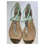 Sz 8 Isola Aquamarine T-strap Flat Sandals with