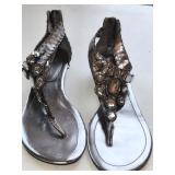 Sz 7.5 Enzo Angiolini Pewter Jeweled Sandals