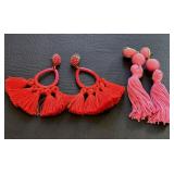 Red & Pink Tassel Earrings