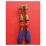 Dangle Earrings featuring Carved Lapis Lazuli