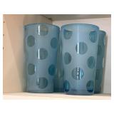 (4) Art Glass blue opalescent coin dot tumbler