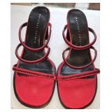 Sz 7.5 Martinez Valero Red Satin Sandals with