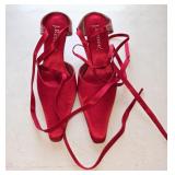 Sz 8.5  J. Renee Red Satin Slingback Heels with