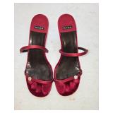 Sz 7.5 Hype Red Velvet Heeled Sandals with