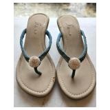 Sz 8 Keno Wedge Sandal w/Large Crystal Medallion