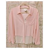 Line & Dot Silk Pink & White Blouse Sz MD