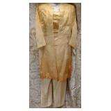 NEW Kay Unger Cream and Peach Silk Pants w/Sheer