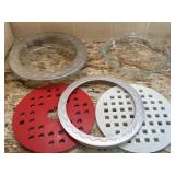 (2) Pyrex Glass Pie Plates & baking accessories,