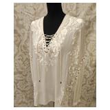 Haute Hippie Cream Silk Lace Up Detail Blouse Sz