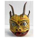 Mexican Folk Art Hand Carved Wooden Devil Mask