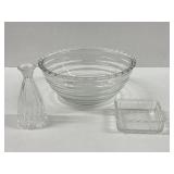 Glass Salad Bowl 9.5", Decanter 5"  & Candy Dish