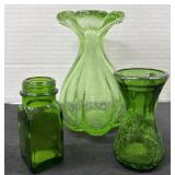 (3) Small Green Vases
