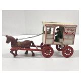 CAST IRON FRESH MILK WAGON WITH HORSES AND MILK