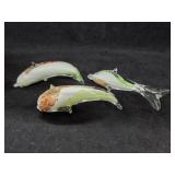 (3) Murano Style Art Glass Dolphin Figurines