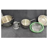 Stew Pot, Pewter Stien, Sauce Pan, Mixing Bowl &