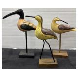(3) Hand Carved Wooden Birds