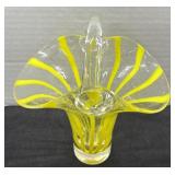 Hand Blown Art Glass Yellow Basket