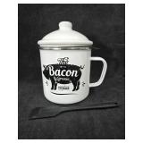 NWOT White Enamel Bacon Grease Container with a