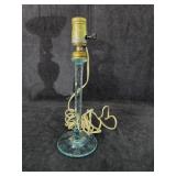 Vintage Aqua Blue Etched Glass Table Lamp with