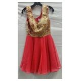 Gold & Coral Rhinestone Bodice Knee Length