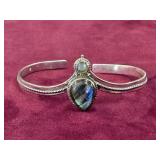 Labradorite and Green Onyx Gemstone Dainty Cuff