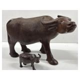 Vintage Hand Carved Ironwood Wildebeest Mom