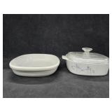 Pyrex Irises Covered Dish & Oval Chantel Dish