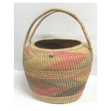 Vintage Mexican Folk Art Handwoven Palm Basket