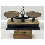 Antique Iron Balance Scale with Brass Weights