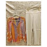 MD/8 Hale Bob Silk Blouse & White Stretch Pants