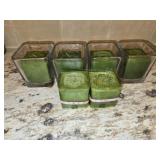 (4) Glass Holders w/Green Candles + (2) Extra