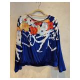MD Elie Tahari Blue Floral Silk Blouse
