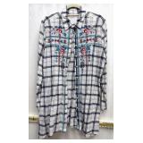 Sz: M, Johnny Was Embroidered Plaid Button Shirt