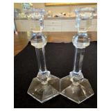 (2) 9 1/2" Heavy Glass Candle Stick Holders