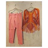 Sz MD/12 Hale Bob Silk Top & Other Stretch Jeans