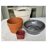 (2) Planters, Bowl & Tiny Basket